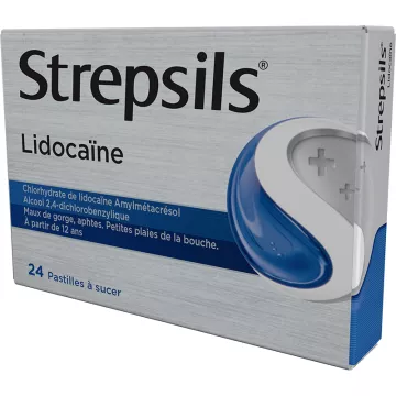 Strepsils Lidocaine Maux de Gorge Mouth ulcers 24 lozenges