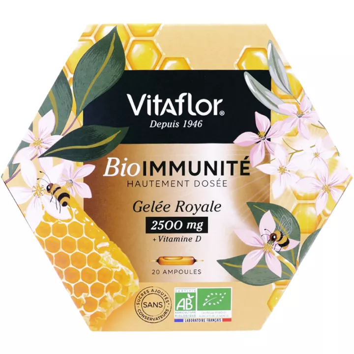 Vitaflor Bio Immunité Gelée Royale 2500 mg + vitamine D 20 ampoules