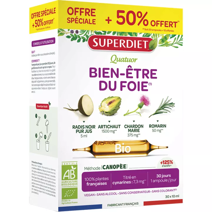 Superdiet Quatuor Lever Wellness Biologisch 30 Injectieflacons