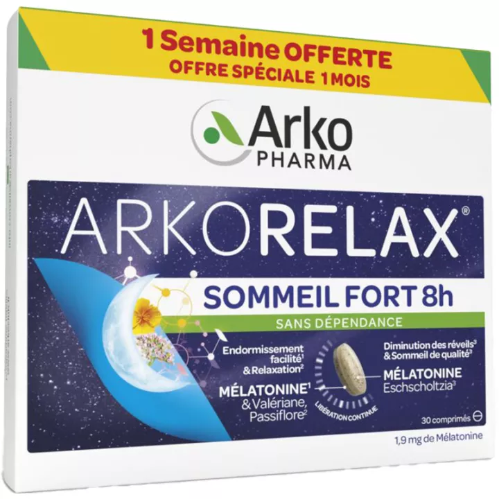 Arkorelax Sommeil Fort 8 h 1,9 mg Melatonina em comprimidos