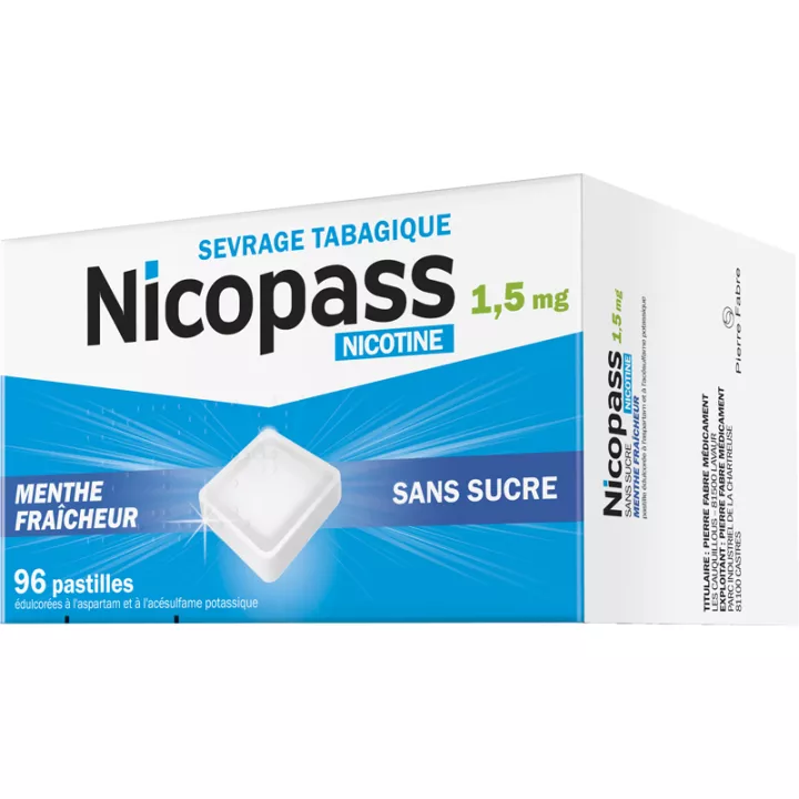 Nicopass Nicotine 1,5 mg Menthe Fraîcheur Sans Sucre 96 pastilles