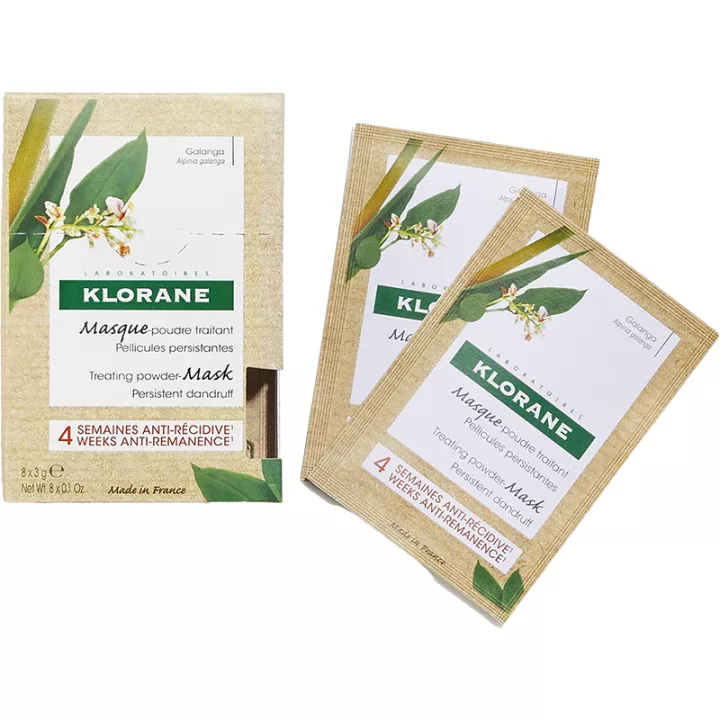 Klorane Masque Poudre Traitant Pellicules Persistantes au Galanga 8 sachets