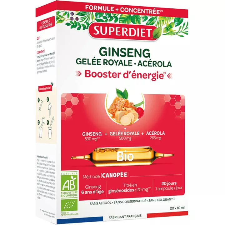 Superdiet Ginseng Gelée Royale Acérola Bio Tonus & Énergie ampoules