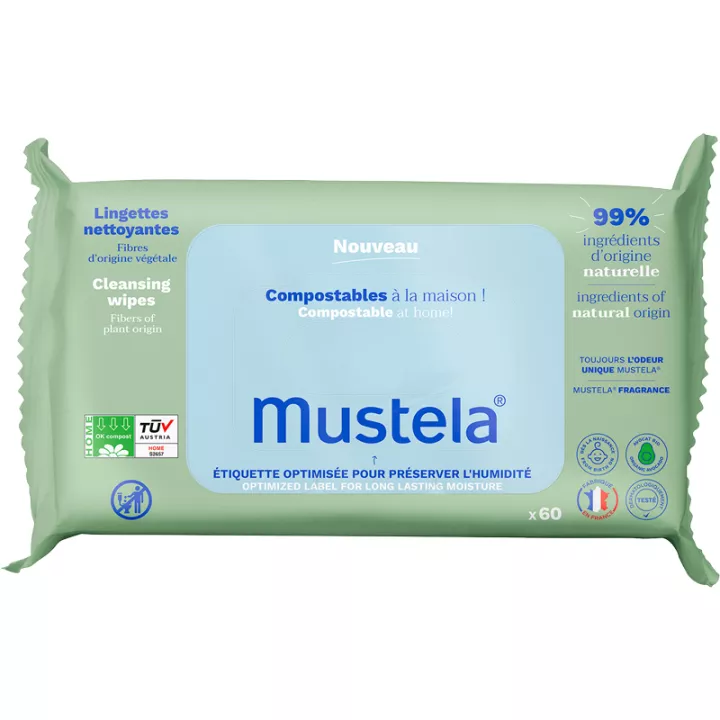 Mustela Bébé-Enfant Compostable Vegetable Fiber Cleansing Wipes x60