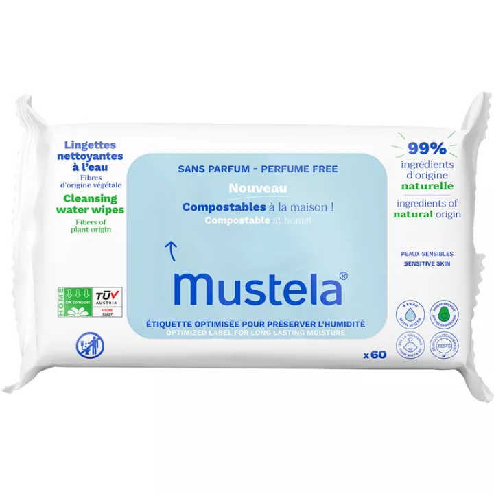 Очищающие салфетки Mustela без запаха воды x60