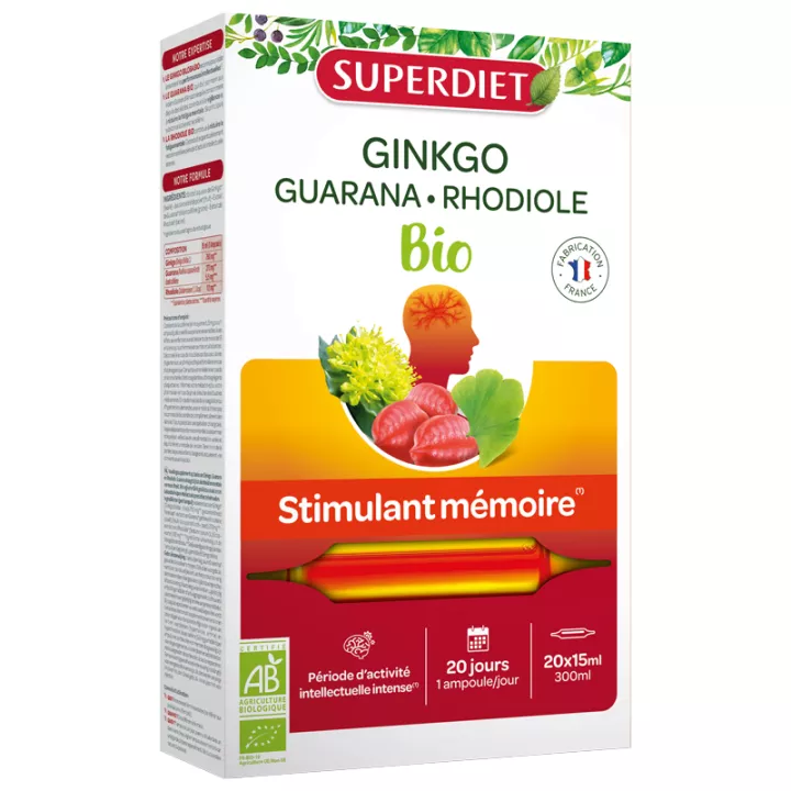 Superdiet Ginkgo Guaraná Rhodiola 20 Frascos