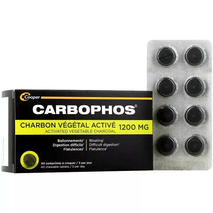 Carbophos Charbon Végétal Activé 1200 mg 40 comprimés