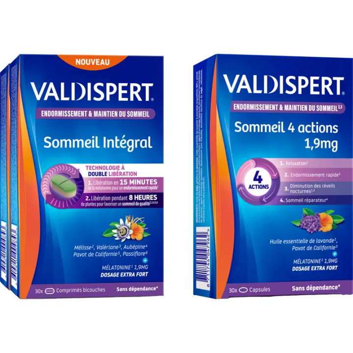 Valdispert Sommeil Intégral pack de 2 cajas + Valdispert Sommeil 4 acciones 1,9 mg gratis