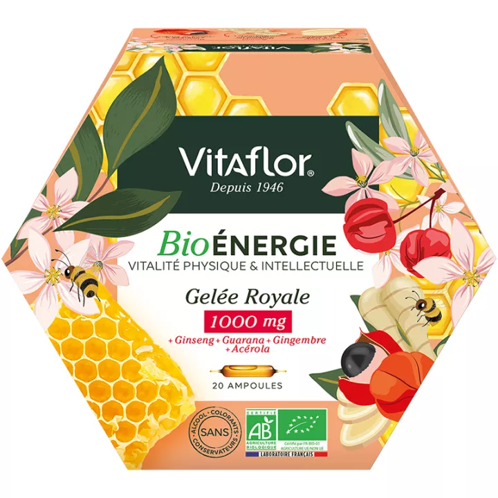 Vitaflor Apiculte Bio Koninginnengelei 1000 mg Energy+ 20 flesjes