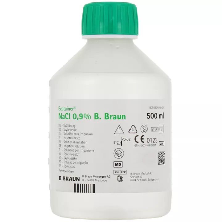 Sérum Physiologique Ecotainer NaCl 0,9% Bouteille 500 ml