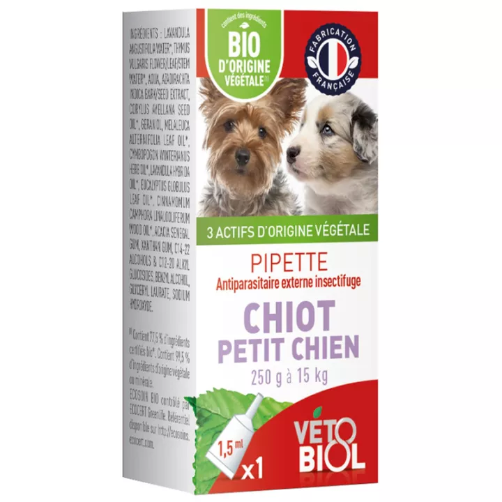 Vetobiol Pipettes Antiparasitaires Bio Chiot / Petit Chien 1 à 10 kg