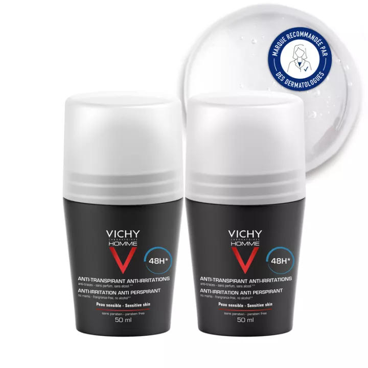 Vichy Homme Дезодорант Анти-следы 48 часов ролл-он 2 x 50 мл