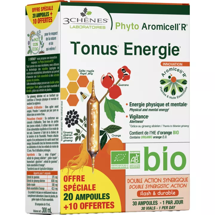 3-Chênes Phyto Aromicell'r Tonus Booster Energetico Pappa Reale Biologica Ginseng Guaranà fiale