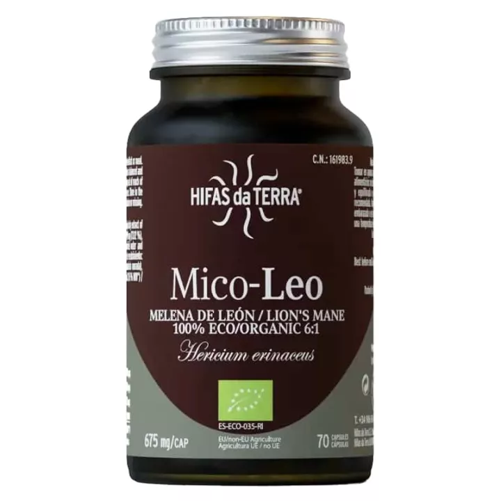 Hifas da Terra Mico-Leo Hericium Erinaceus 70 Capsule