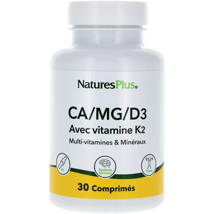 Natures Plus Calcium Magnésium Vitamines D3 et K2 30 comprimés