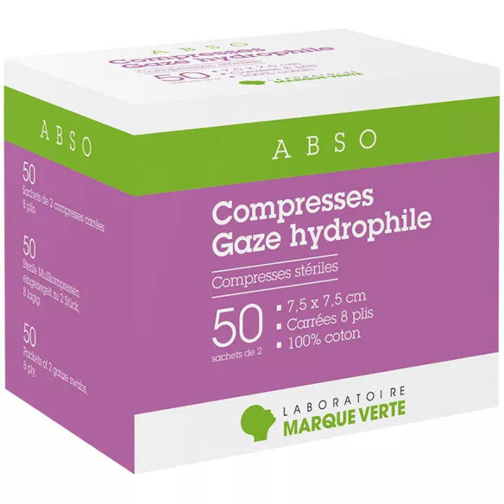 Abso Compresses de Gaze Hydrophile Stériles Marque Verte