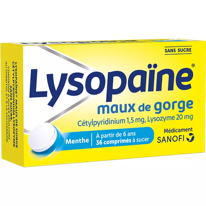 Lysopaine 36 pastilhas para chupar sem açúcar Dor de garganta Úlceras na boca