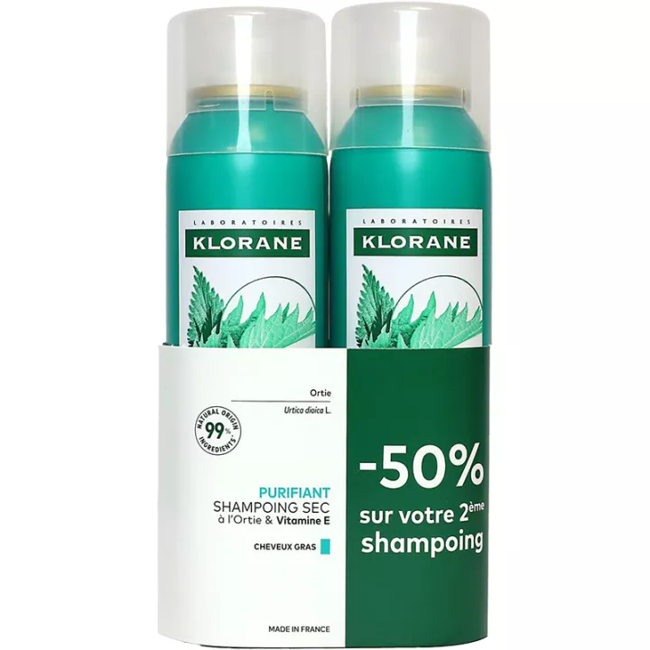 Klorane Shampooing Sec à l'Ortie Lot 2 sprays de 150 ml