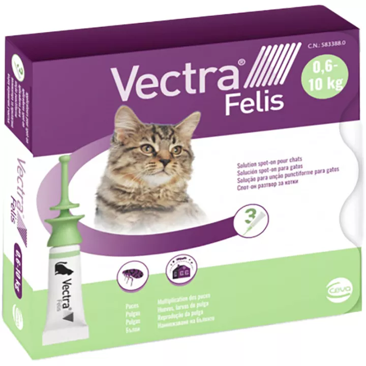 Vectra Felis Chats 0,6-10kg Anti-puces et Anti-tiques 3 Pipettes