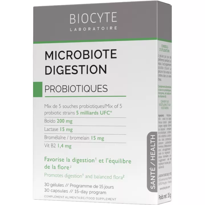 Biocyte Microbiota Digestão Probióticos 30 cápsulas