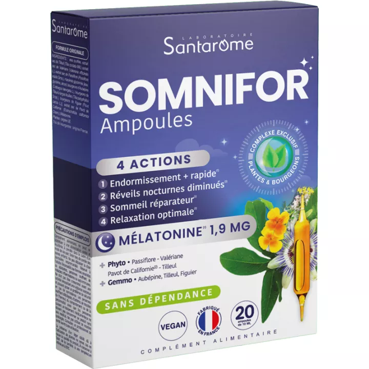 Santarome Somnifor 4 Acções Melatonina 1,9 mg 20 ampolas 