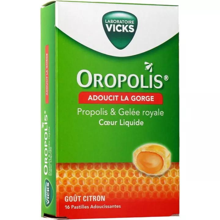 Vicks Oropolis Propolis & Royal Jelly Liquid Heart 16 пастилок со вкусом лимона