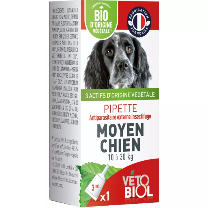 Vetobiol Pipetten gegen Parasiten Bio Mittlerer Hund 10 bis 30 kg