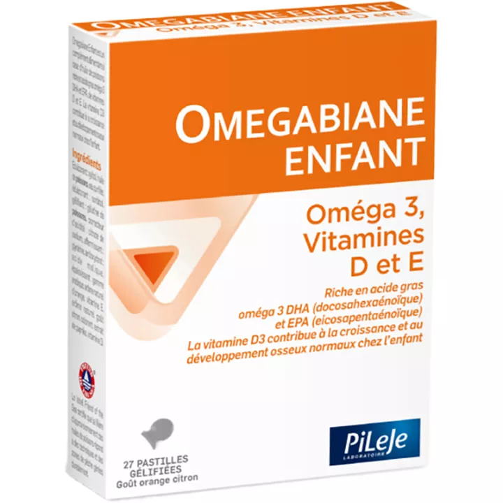 Pileje Omegabiane Niño omega 3 Vitamina D y E 27 pastillas para chupar