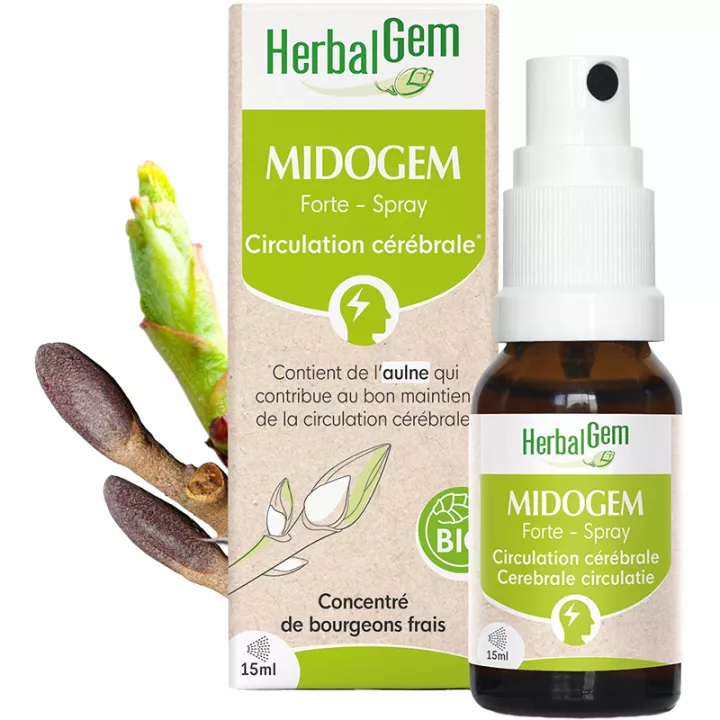 Herbalgem Complexe Midogem Forte Spray GC25 Circulation Cérébrale Bio 15 ml