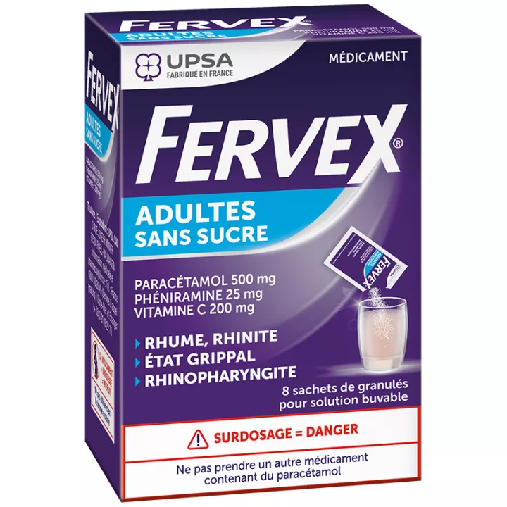 Fervex Adultes Sans Sucre Rhume Rhinite 8 sachets  