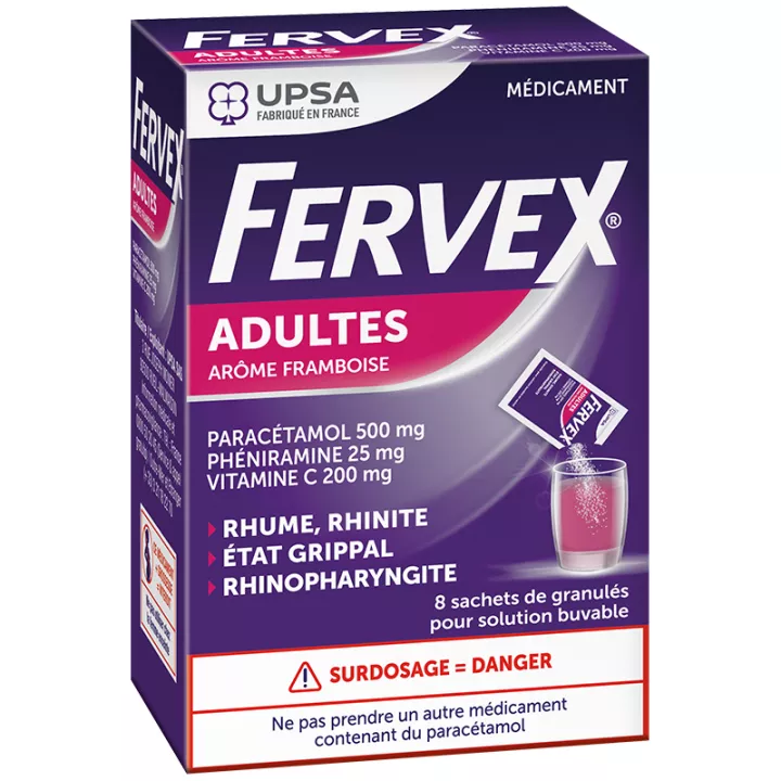 Fervex Adult Raspberry Flavor Cold Rhinitis 8 teabags