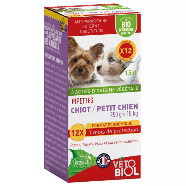 Vetobiol Pipettes Antiparasitaires Bio Chiot / Petit Chien 1 à 10 kg