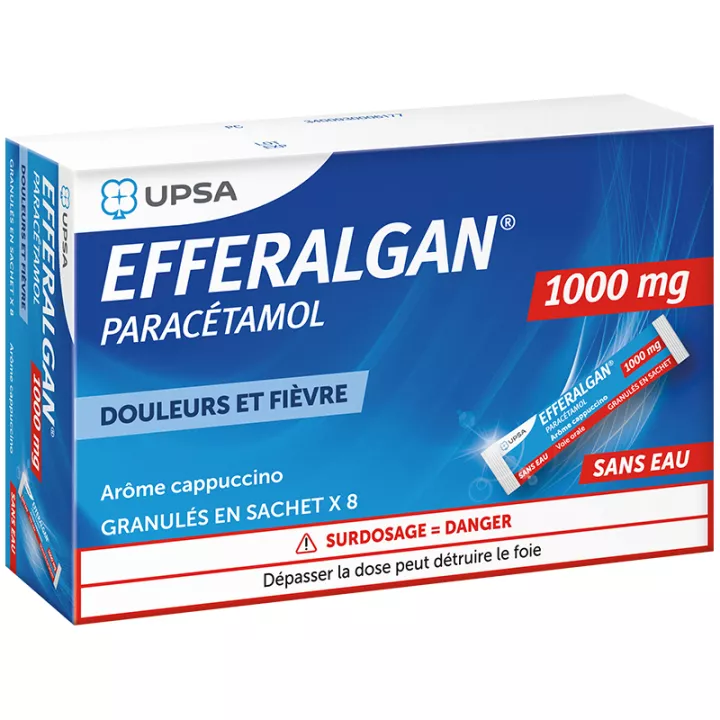 Efferalgan 1g Paracetamol 8 Sticks Cappuccino Flavor