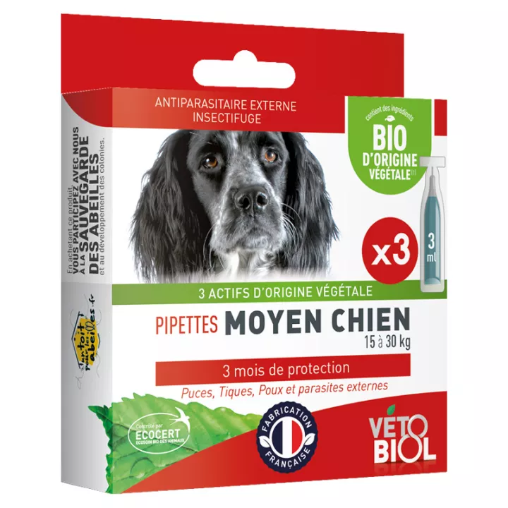 Vetobiol Anti Floh Natural 3 Pipetten Mittlerer Hund 10kg bis 30kg