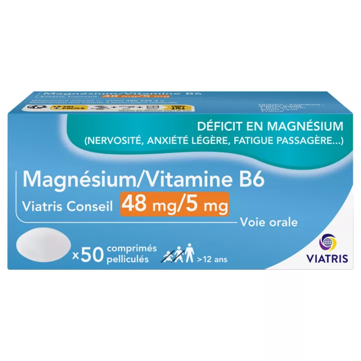 Magnésium Vitamine B6 48mg/5mg Mylan 50 comprimés