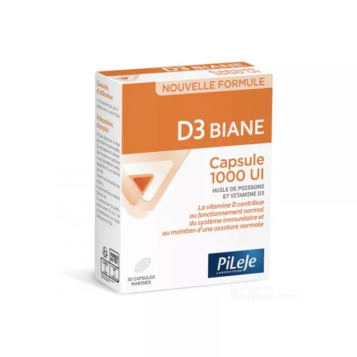 Pileje D3 BIANE Vitamin D3 30 Capsules