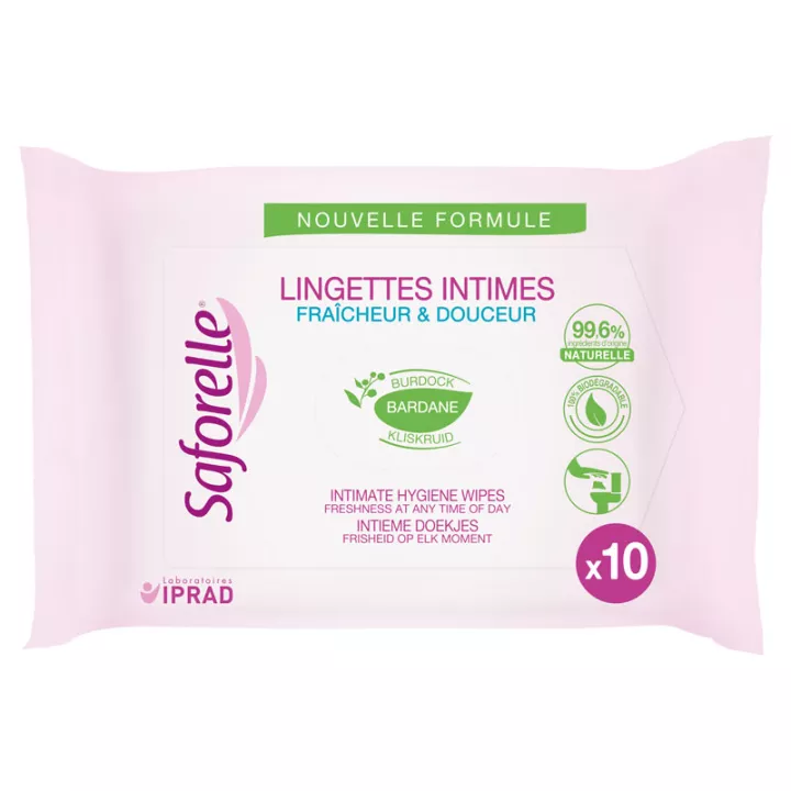 Saforelle 10 салфеток для интимной гигиены в пакетиках с карманом