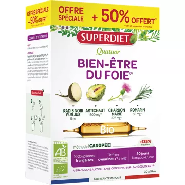 Superdiet Quatuor Bien-être du foie Bio 30 Ampoules