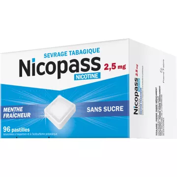 Nicopass Nicotina 2,5 mg Hortelã fresca sem açúcar 96 pastilhas