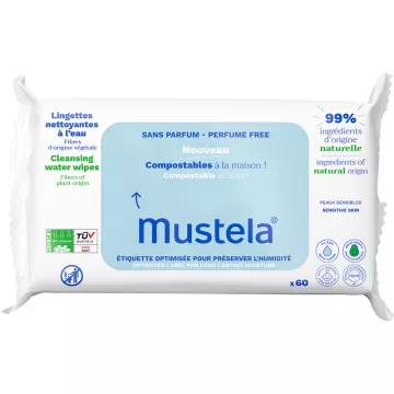 Mustela Toallitas Limpiadoras al Agua sin perfume x60