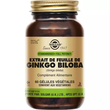 Solgar Extrait de Feuille de Ginkgo Biloba 60 gélules végétales