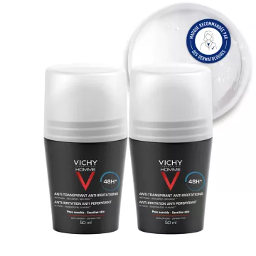 Vichy Homme Déodorant Anti-Traces 48h Roll-On 2 x 50 ml