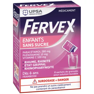 Fervex Enfants Sans Sucre Framboise État Grippal 8 sachets