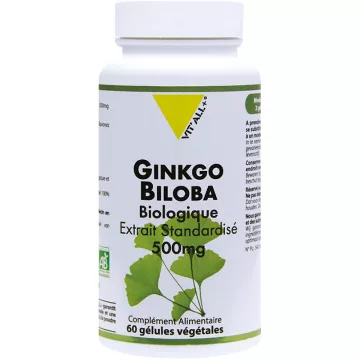 Vitall+ Ginkgo Biloba Bio 500mg Standardisierter Extrakt 60 vegetarische Kapseln