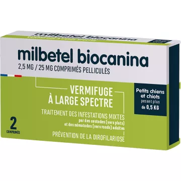 Biocanina Milbetel Vermífugo para cães e cachorros de pequeno porte 2 comprimidos