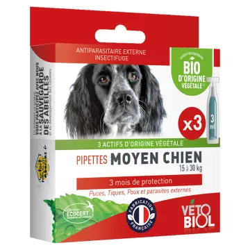 Vetobiol Anti Floh Natural 3 Pipetten Mittlerer Hund 10kg bis 30kg