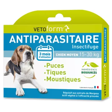 VETOFORM Pipetas antiparasitárias repelentes de insetos 3 x2 ml cão 15-30 kg