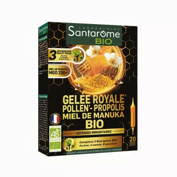 Santarome Bio Gelée Royale Pollen Propolis Miel 20 Ampoules de 10 ml