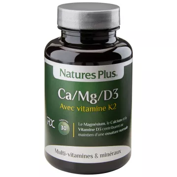 Natures Plus Calcio Magnesio Vitaminas D3 y K2 30 comprimidos