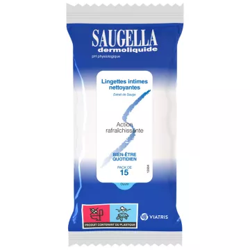 Saugella Dermoliquide Lingettes Intimes Nettoyantes 15 lingettes